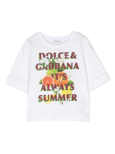 Dolce & Gabbana Kids' T-shirt Con Stampa In White