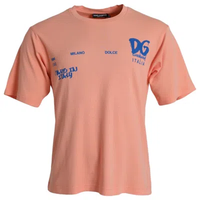 Pre-owned Dolce & Gabbana T-shirt Coral Cotton Logo Print Short Sleeve It46/us36/s 750usd In Pink