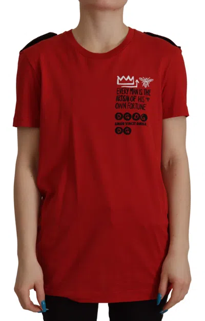 Pre-owned Dolce & Gabbana T-shirt Cotton Red Amor Vincit Omnia Crewneck It36/ Us2/ Xs $840