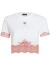 Dolce & Gabbana Cropped Jersey T-shirt With Dg Logo And Lace Inserts In White