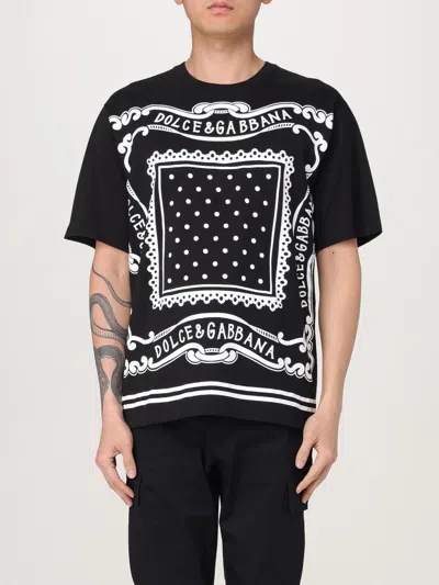 Dolce & Gabbana Men Black Crewneck T-shirt With Bandana Print All-over In Cotton Woman