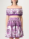Dolce & Gabbana Violet Off-shoulder Cropped Top With All-over Floral Print In Cotton Woman In Purple