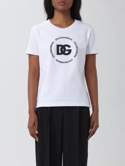 Dolce & Gabbana White T-shirt With Logo Lettering Print In Cotton