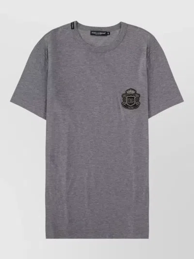 Dolce & Gabbana T Shirt Heraldic Logo Crew Neck In Gray