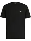 Dolce & Gabbana Cotton T-shirt With Metal Plaque Featuring Front Logo In Black