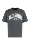 Dolce & Gabbana Men Dark Grey Crewneck T-shirt With Logo Lettering Print On The Front In Cotton Man In Blue