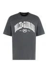 Dolce & Gabbana Men Dark Grey Crewneck T-shirt With Logo Lettering Print On The Front In Cotton Man In Gray