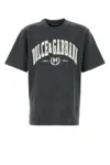 Dolce & Gabbana Men Dark Grey Crewneck T-shirt With Logo Lettering Print On The Front In Cotton Man In Multi