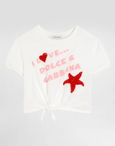 Dolce & Gabbana Kids' Jersey T-shirt With Print And Terry Patch In White
