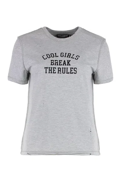 Dolce & Gabbana T-shirt In Jersey With Print In Gray