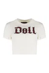 Dolce & Gabbana Graphic Print Cropped Top With Short Sleeves In White