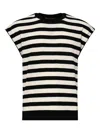 Dolce & Gabbana Black And White Sleeveless Top With Round Neck And All-over Strpied Motif In White