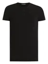 Dolce & Gabbana Black Crewneck T-shirt With Tonal Logo Lettering Embroidery On The Front In Cotton Stretch Man In Gold