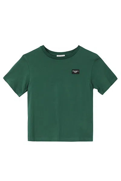Dolce & Gabbana Kids' T Shirt Manica Corta In Verde Muschio Scuro