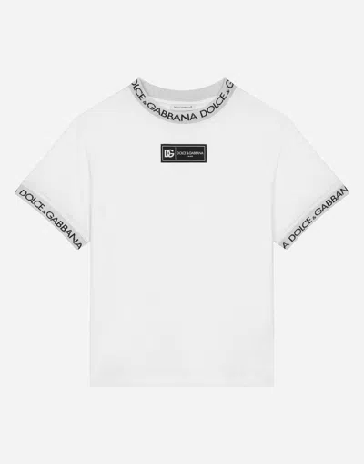 Dolce & Gabbana T-shirt In Jersey Con Etichetta Logata In White