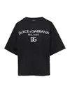 DOLCE & GABBANA BLACK OVERSIZED T-SHIRT WITH LOGO LETTERING PRINT IN COTTON WOMAN