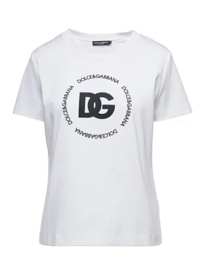 DOLCE & GABBANA WHITE T-SHIRT WITH LOGO LETTERING PRINT IN COTTON WOMAN
