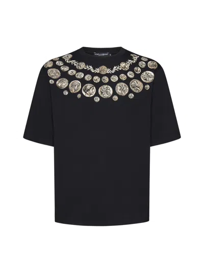 Dolce & Gabbana T-shirt In Monete Fdo Nero