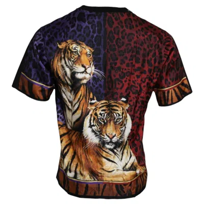 Pre-owned Dolce & Gabbana T-shirt Multicolor Tiger Print Cotton Short Sleeves It42/us32/xs