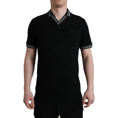 Pre-owned Dolce & Gabbana T-shirt Polo Black Cotton Collared V-neck It44/us34/xs 750usd