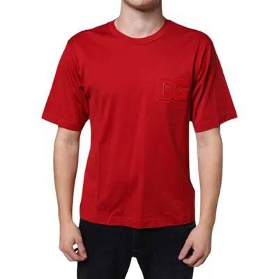 Pre-owned Dolce & Gabbana T-shirt Red Cotton Dg Logo Print Crew Neck It46/us36/s 680usd