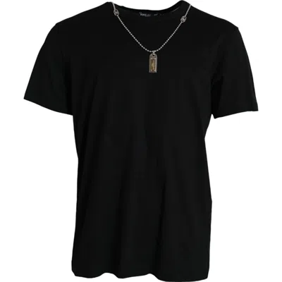 Pre-owned Dolce & Gabbana T-shirt Short Sleeve Black Silver Chain It54 / Us44 / Xl 900usd