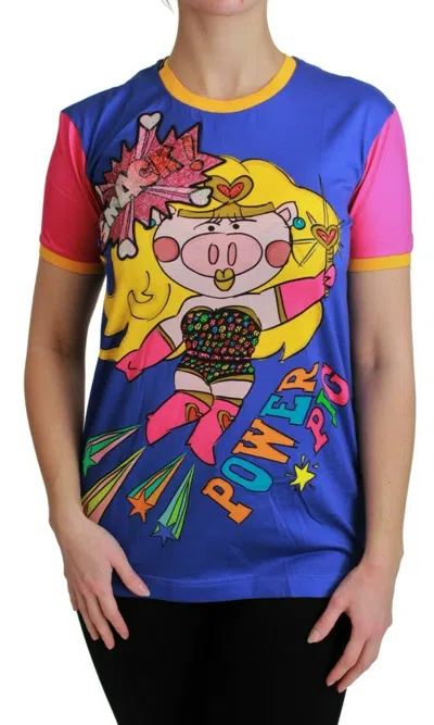 Pre-owned Dolce & Gabbana T-shirt Top Cotton Purple Pig Supergirl It42 / Us8 / M Rrp $780