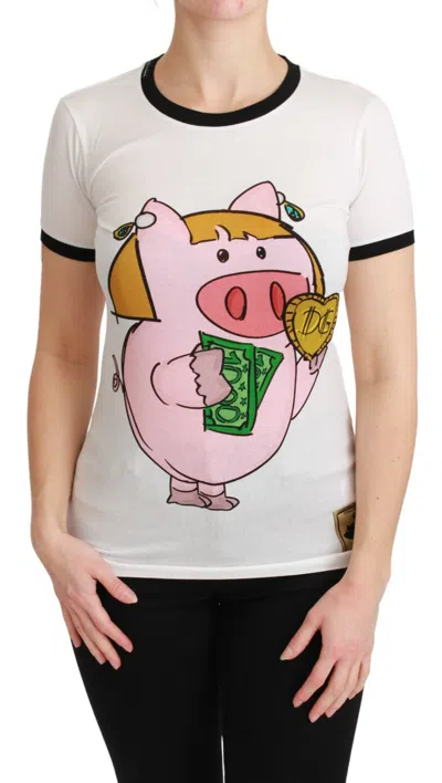 Pre-owned Dolce & Gabbana T-shirt Top Cotton White Year Of The Pig It46 / Us12/xl Rrp $440