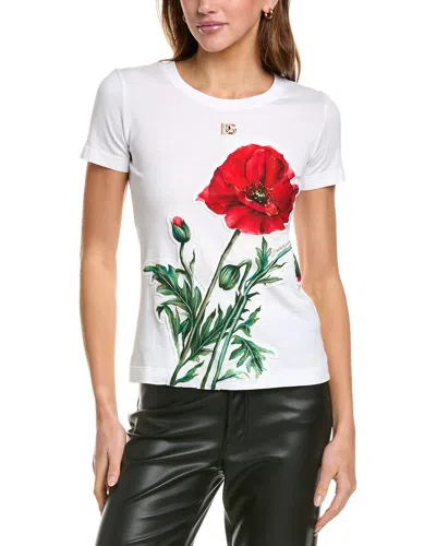 Dolce & Gabbana T-shirt Aus Baumwoll-jersey Mit Floralem Print In White