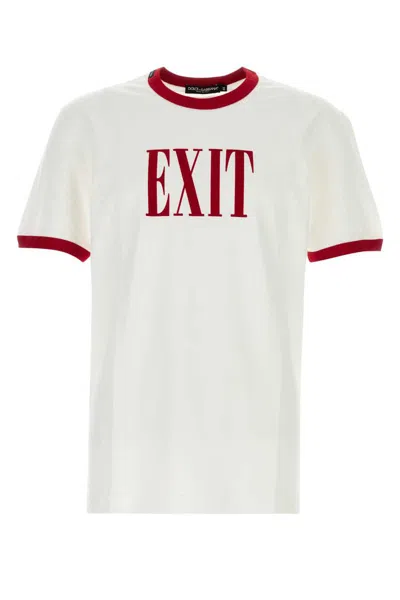Dolce & Gabbana Graphic Print Crew Neck T-shirt With Contrast Trim In Neutral
