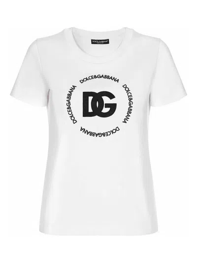 Dolce & Gabbana White T-shirt With Logo Lettering Print In Cotton