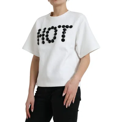 Pre-owned Dolce & Gabbana T-shirt White Cotton Stretch Black Hot Crystal S. S Rrp 1040usd
