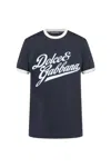 Dolce & Gabbana T-shirt With A Logo And A Velvet Finish In Blue
