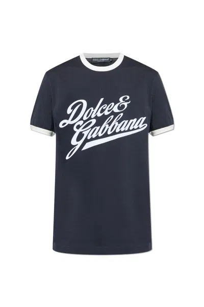 DOLCE & GABBANA DOLCE & GABBANA T-SHIRT WITH A LOGO AND A VELVET FINISH