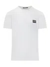 Dolce & Gabbana White Crewneck T-shirt With Logo Plate In Cotton Man In White