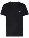 Dolce & Gabbana Cotton T-shirt With Metal Plaque Featuring Front Logo In Blue