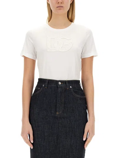 Dolce & Gabbana Jersey T-shirt With Dg Logo Patch In White