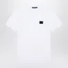 Dolce & Gabbana White Crewneck T-shirt With Logo Plate In Cotton Man