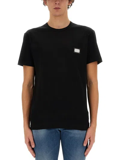 Dolce & Gabbana Ribbed Crew-neck Cotton T-shirt With Visible Stitches In Blue