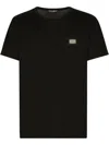 Dolce & Gabbana Cotton T-shirt With Metal Plaque Featuring Front Logo In Black
