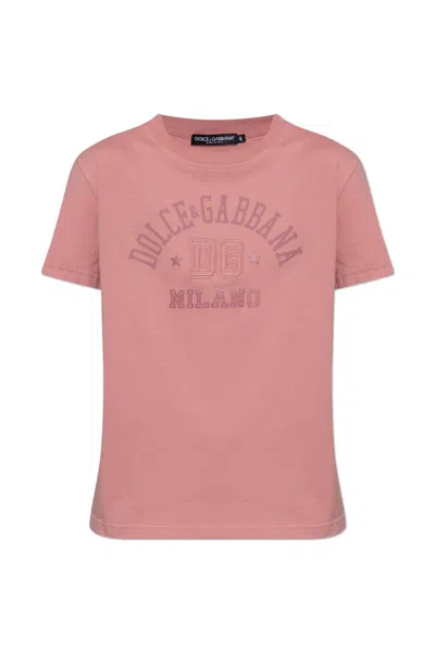 Dolce & Gabbana T-shirt With Logo In Rosa Polvere Chiaro