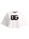 Dolce & Gabbana White Cotton Cropped T-shirt With Drop Shoulder And Logo Print For Women In White