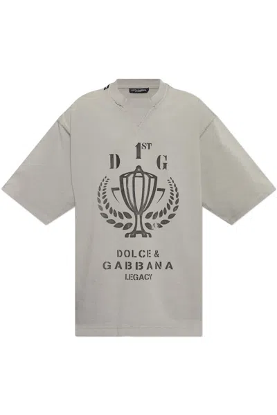Dolce & Gabbana Short-sleeved T-shirt In Grigio Chiaro