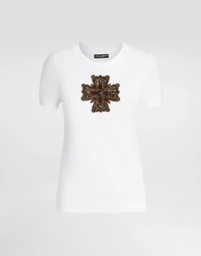 Dolce & Gabbana T-shirt With Swarovski Cross In White