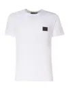 Dolce & Gabbana White Crewneck T-shirt With Logo Plate In Cotton Man