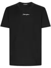 Dolce & Gabbana Black Crewneck T-shirt With Signature Logo In Cotton Man In Blue