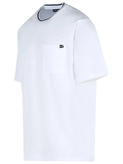 DOLCE & GABBANA WHITE CREWNECK T-SHIRT WITH LOGO EMBROIDERY ON THE FRONT IN COTTON MAN