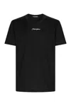 Dolce & Gabbana Black Crewneck T-shirt With Signature Logo In Cotton Man In Black