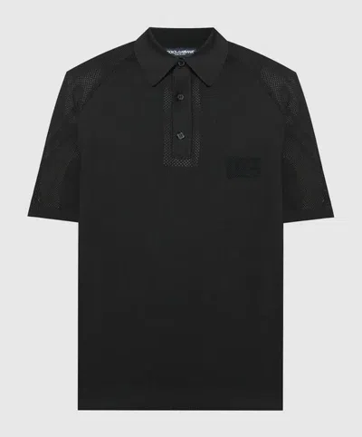 Dolce & Gabbana Stretch Jersey Polo Shirt With Logo In Black
