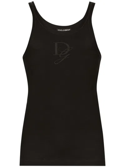 Dolce & Gabbana Round Neck Sleeveless Tank Top In Black